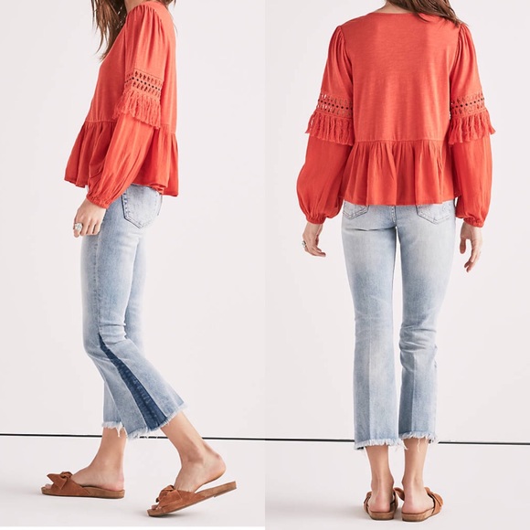 Lucky Brand Coral Boho Peasant Top NWT - Picture 2 of 6